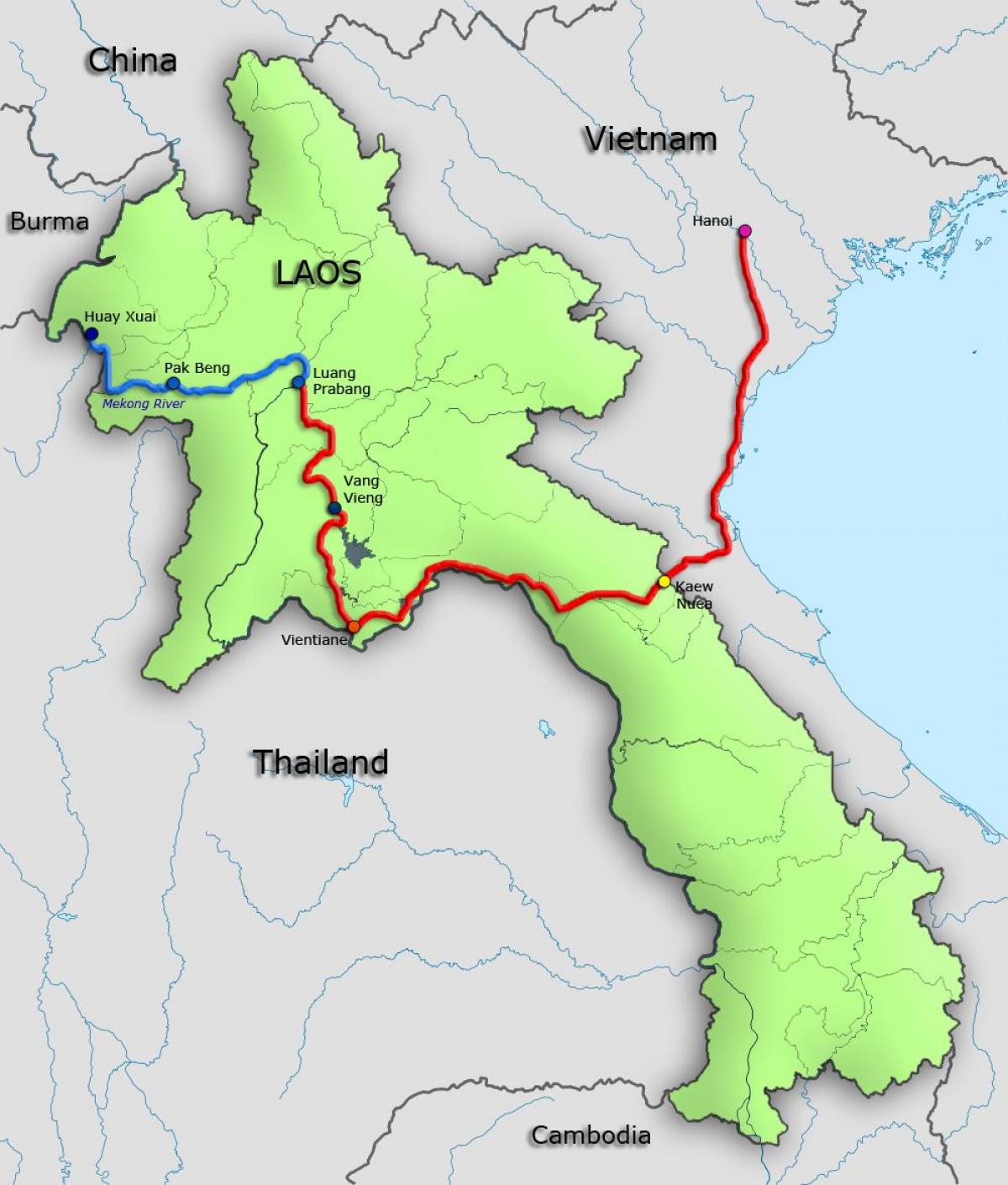mekong ibaiaren laos mapa